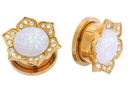 Plug - gold with iridescent flower and zirconia - PT-050