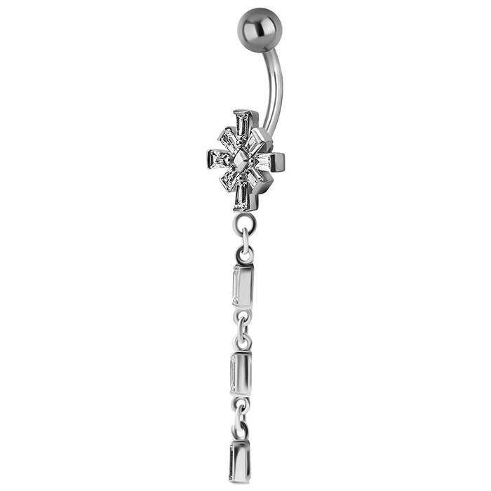 Silver Belly button ring with white zircons - KP-034