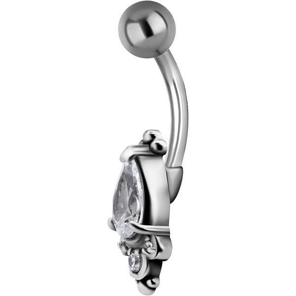 Silver Belly button ring with zircons - KP-006