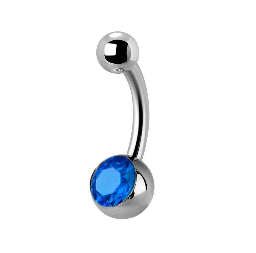 Titanium Belly button ring blue zirconia - TPP-010