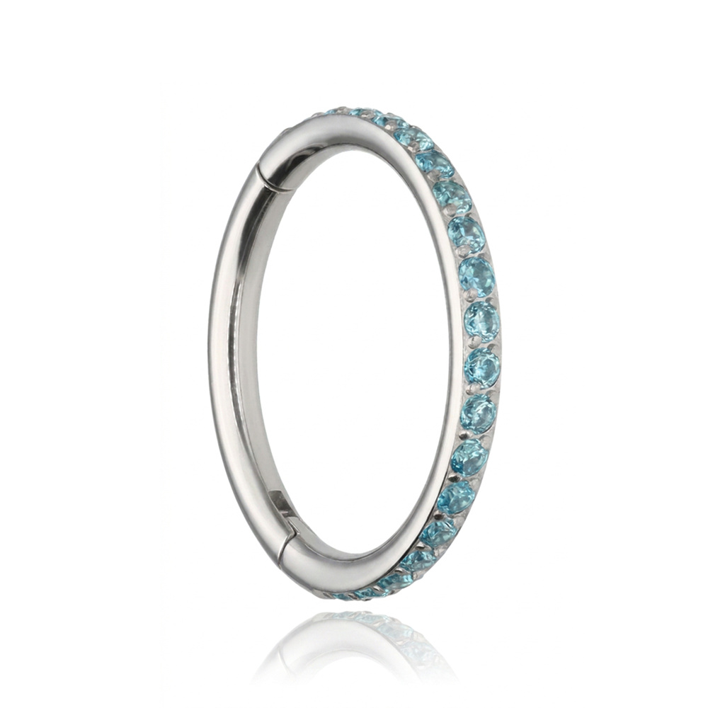 Titanium clicker ring with blue cubic zirconia - silver - TK-023