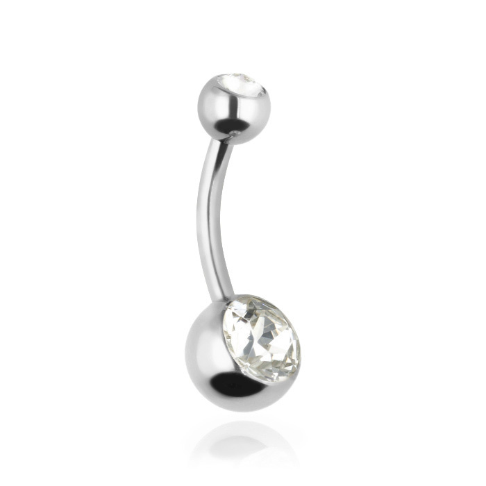Titanium Belly button ring with white zircons - TPP-005