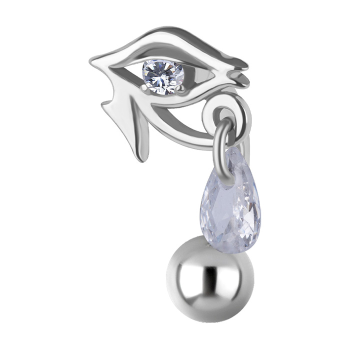 Belly button ring Eye with white zirconia stones - silver - KP-012
