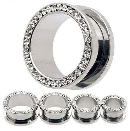 Tunnel - silver with white cubic zirconia - PT-003