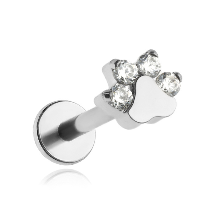 Titanium labret pawpaw with white cubic zirconias - silver - TGW-006