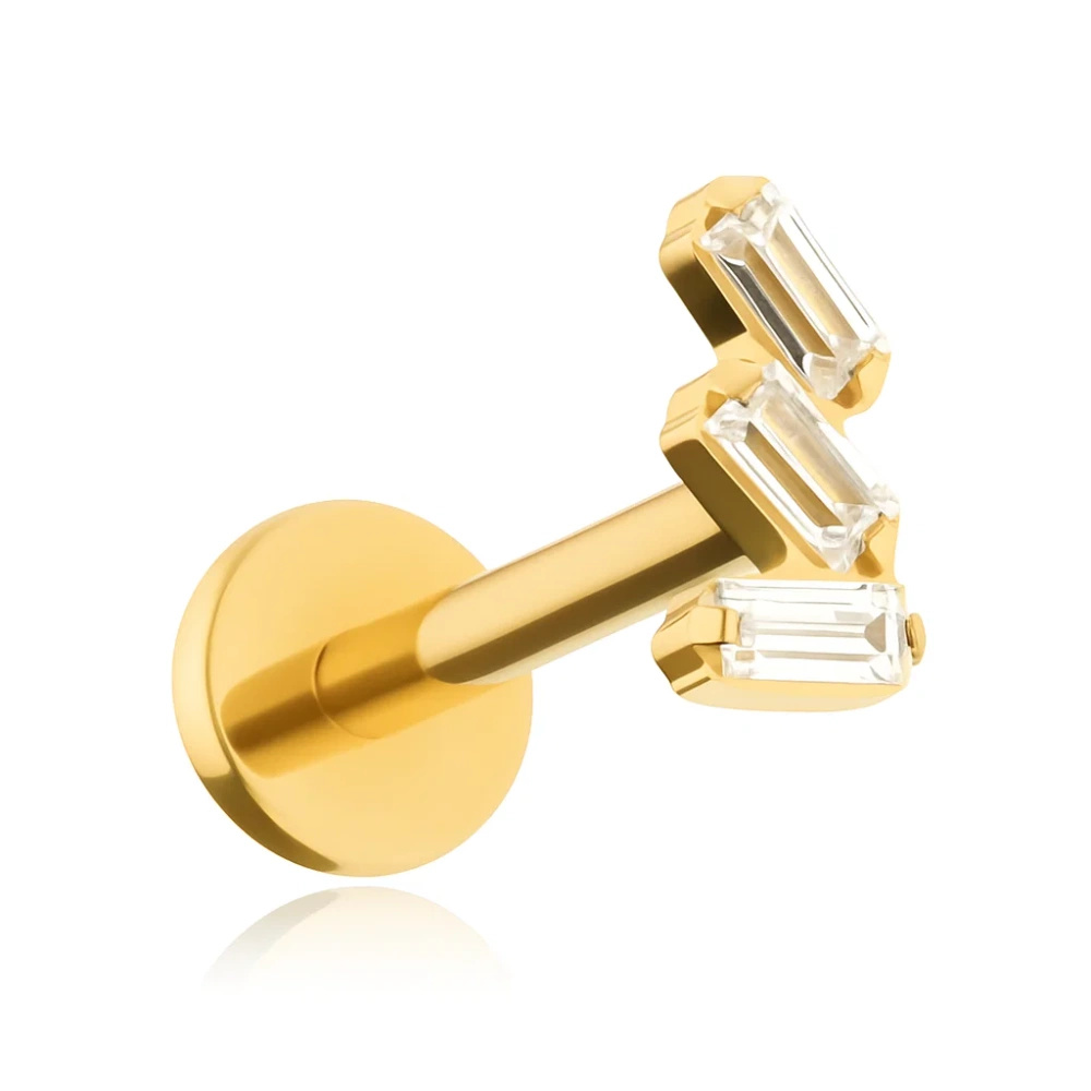 Titanium labret with white zircons - gold