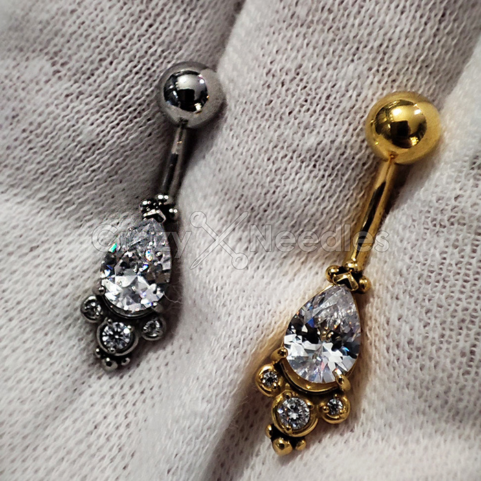 Gold Belly button ring with zircons - KP-006