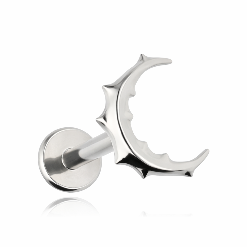 Tytanowy kolczyk labret księżyc- srebrny 