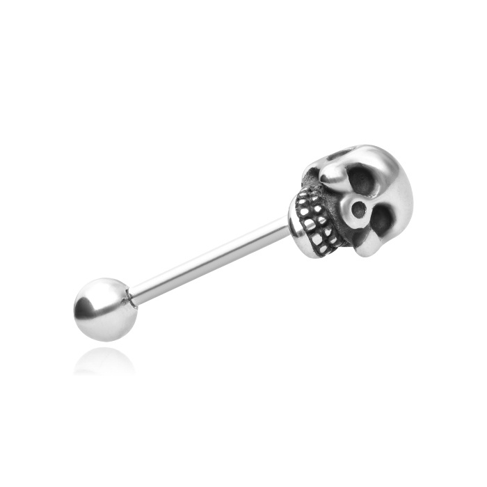 Tongue barbell - silver skull - KJ-010