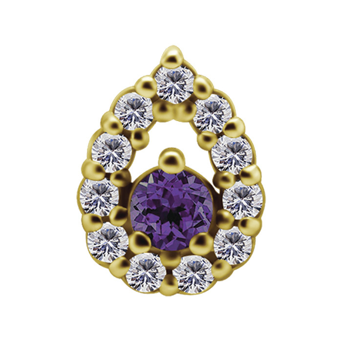 attachment 18K gold ornament with white cubic zirconia and amethyst - GD18K-047