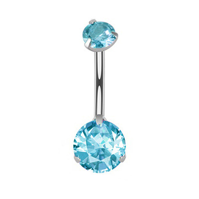 Titanium Belly button ring with blue zirconia - TPP-014