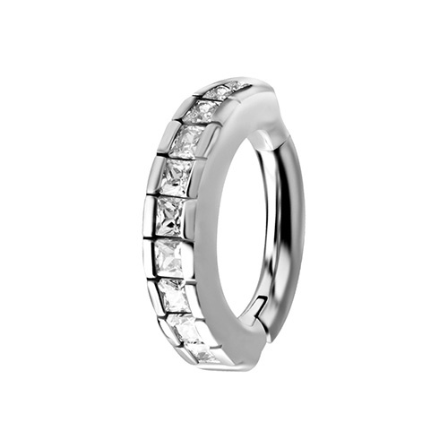 Kolczyk Clicker do pępka srebrny z białymi cyrkoniami - CoCr NF- KP-064