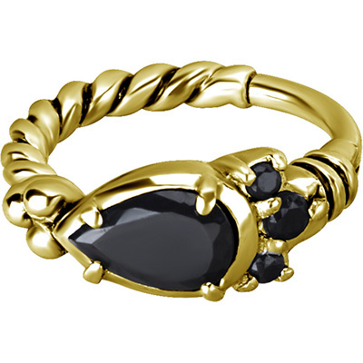 Ring clicker gold with black zircons - K-012