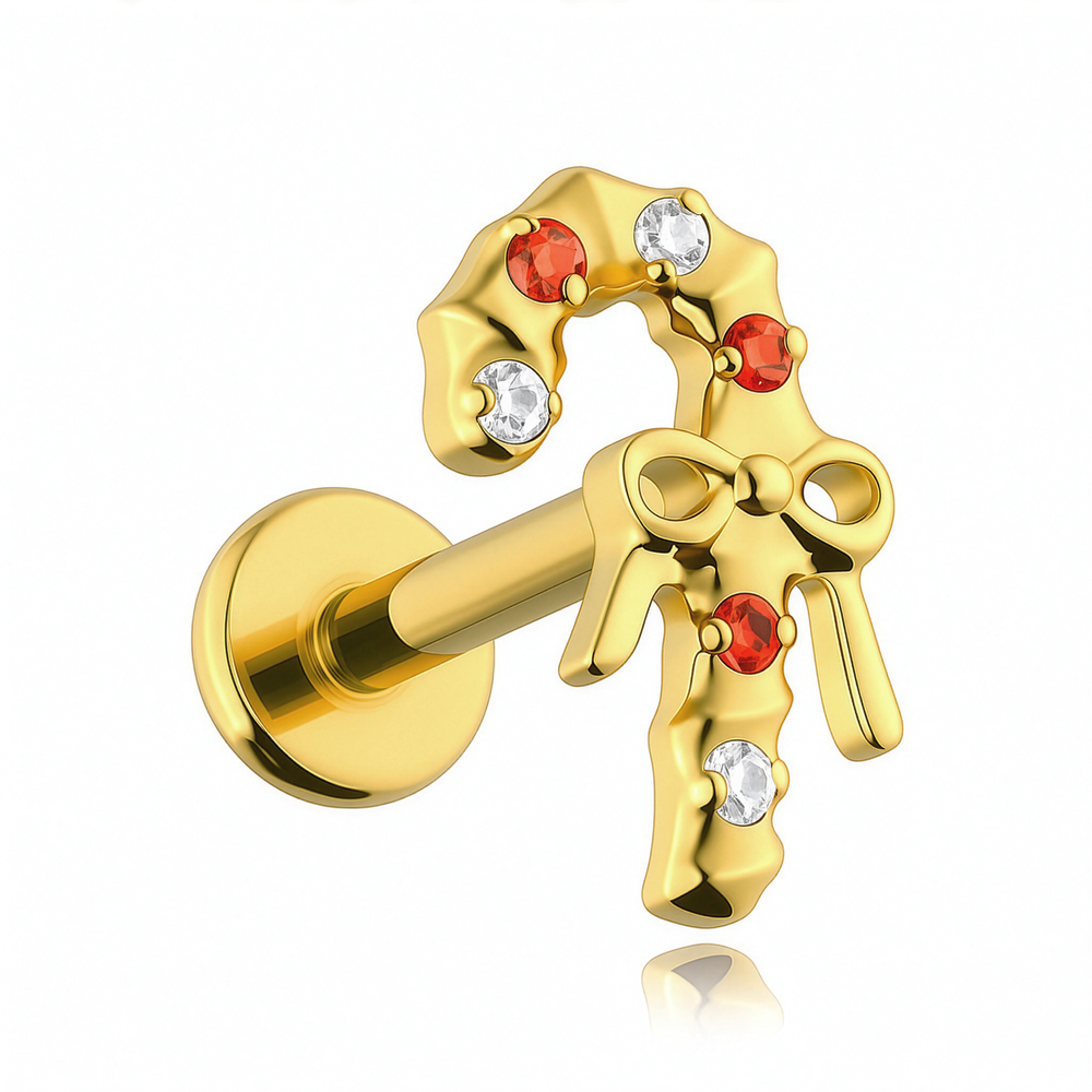 Titanium labret christmas stick with zircons - gold
