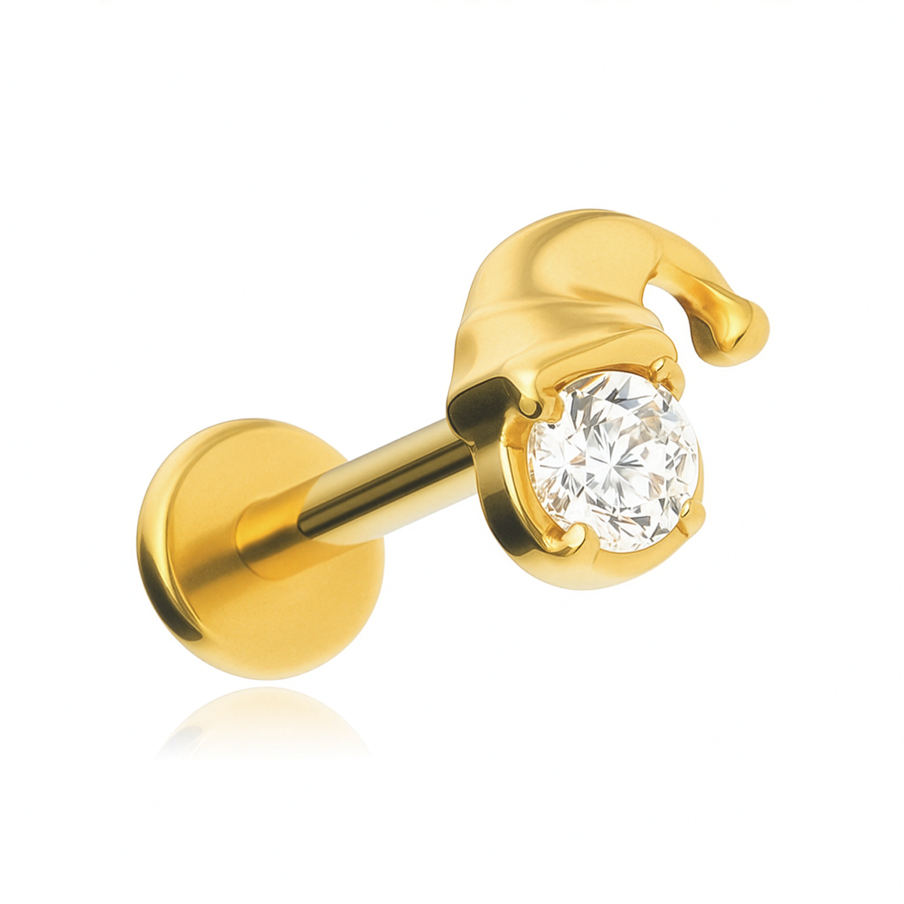 Titanium labret santa Claus with white zirconia - gold