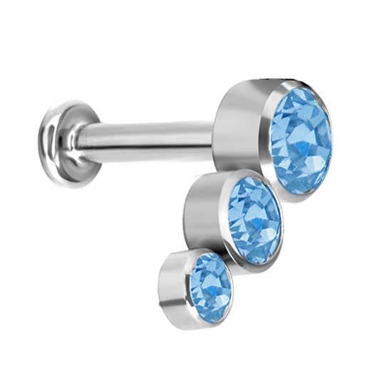 Titanium labret decorative - blue zirconia - TGW-062