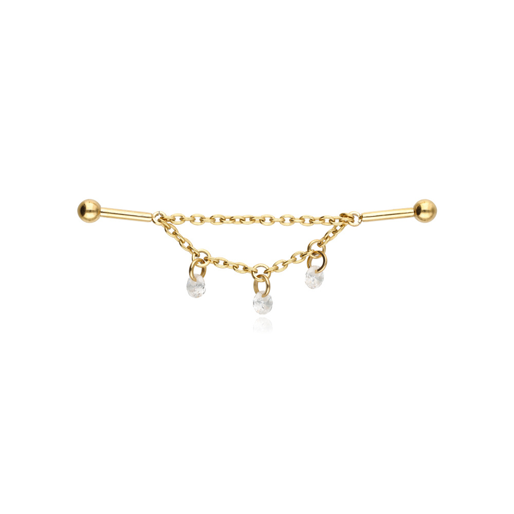 Titanium earring with chains and white zircons - gold - TSZ-016