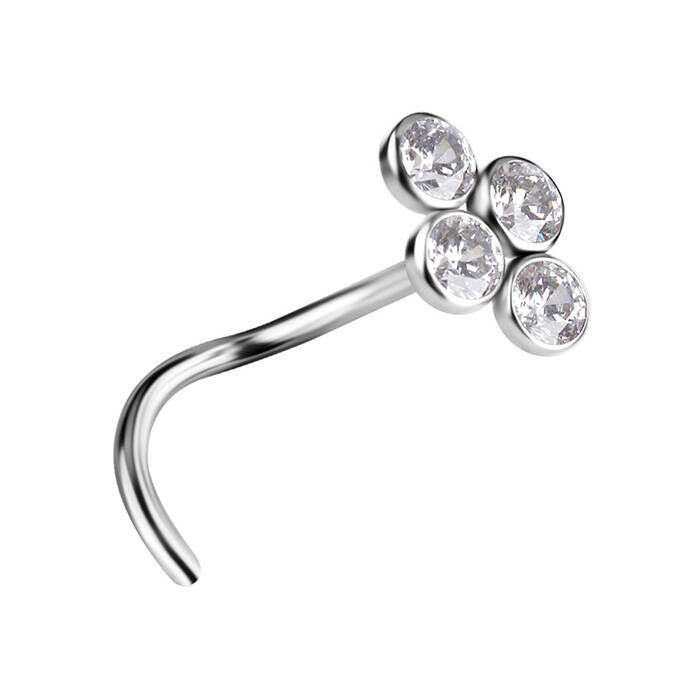 Titanium nose screw decorative with white zirconia - TN-039