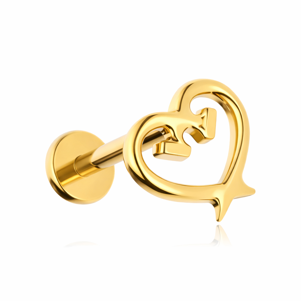 Titanium labret heart of nails - gold