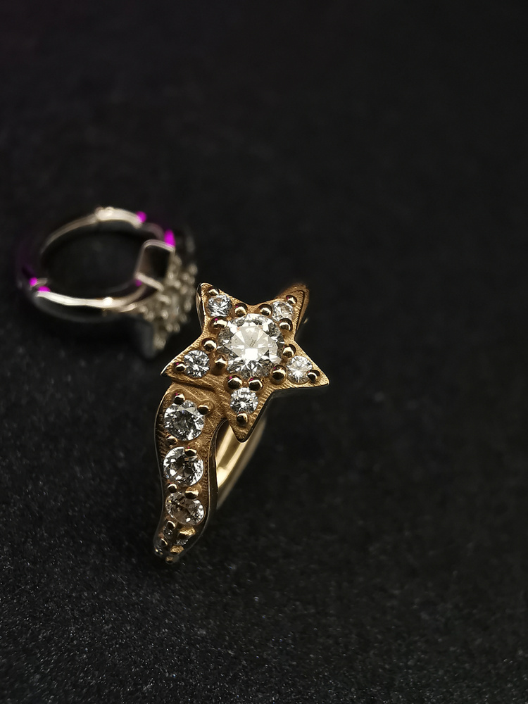 Belly button ring clicker gold star with white zircons - CoCr NF- KP-067