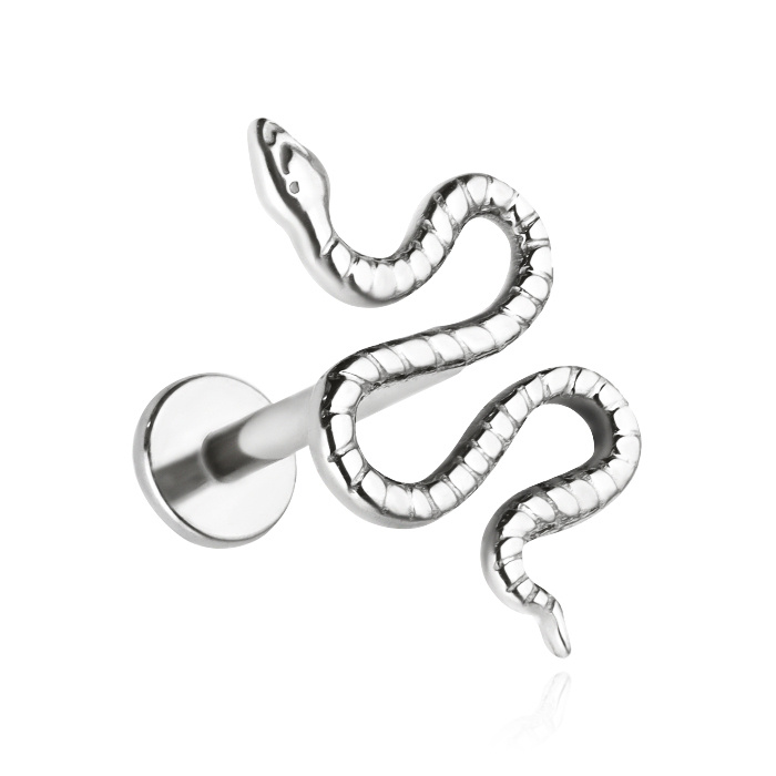 Tytanowy kolczyk labret wąż - srebrny