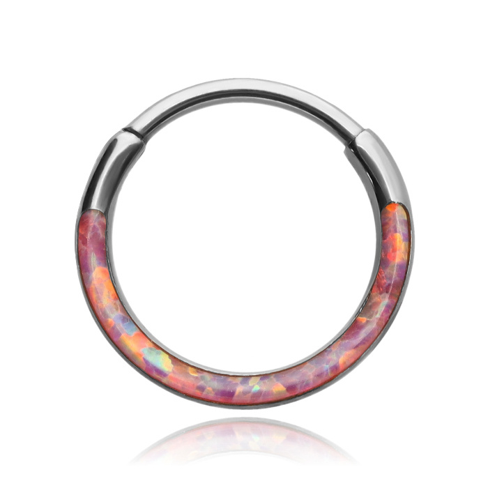 Titanium piercing ring clicker with opal op22 - TK-092