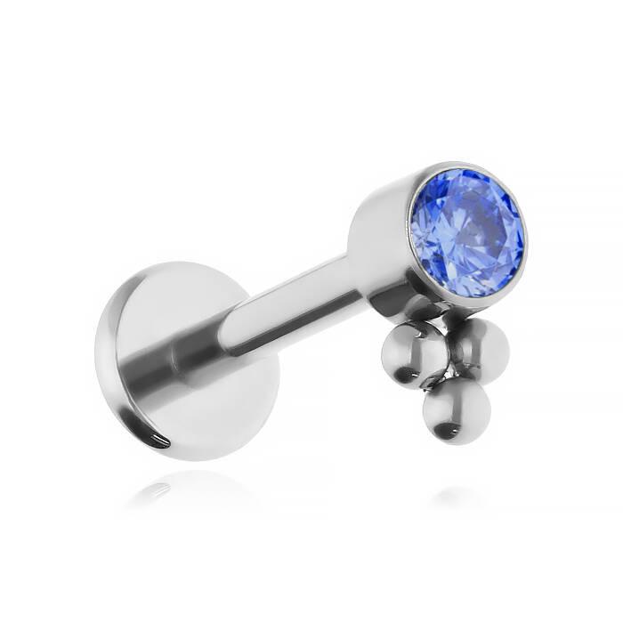 Titanium labret with navy blue zirconia - sterling silver