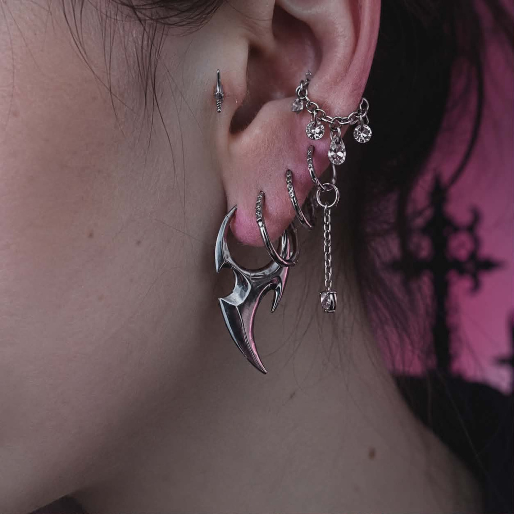 Titanium earring clicker with mossy agate - silver - TK-101