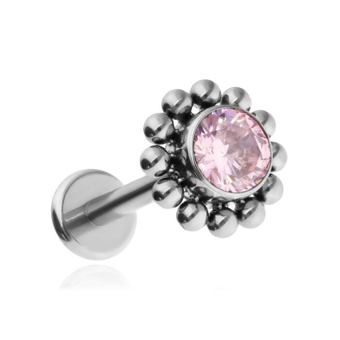 Titanium labret with pink zirconia - silver