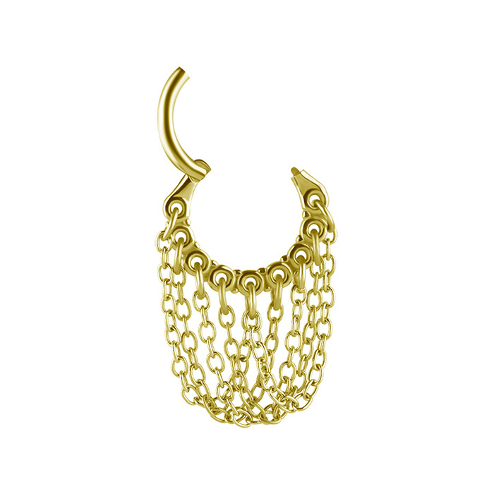 Piercing ring clicker with chains - gold - K-064