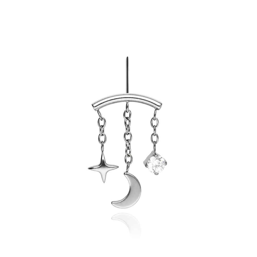 Titanium attachment for pins - push in - silver with white crystal - TPI-003