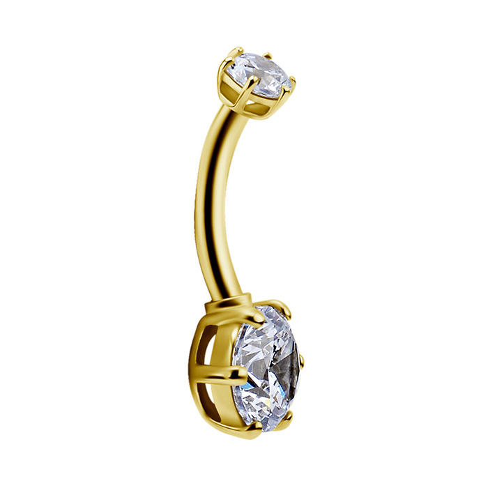 Belly button ring - 18K gold with white zircons - GD18K-033