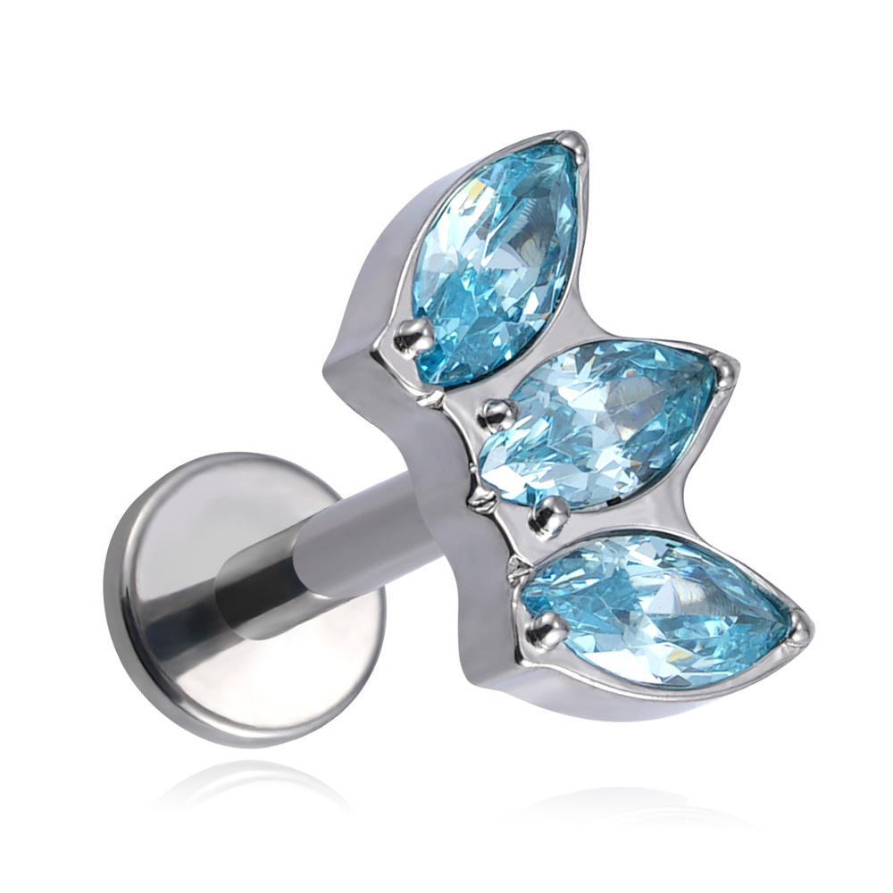 Titanium labret with blue zircons - silver