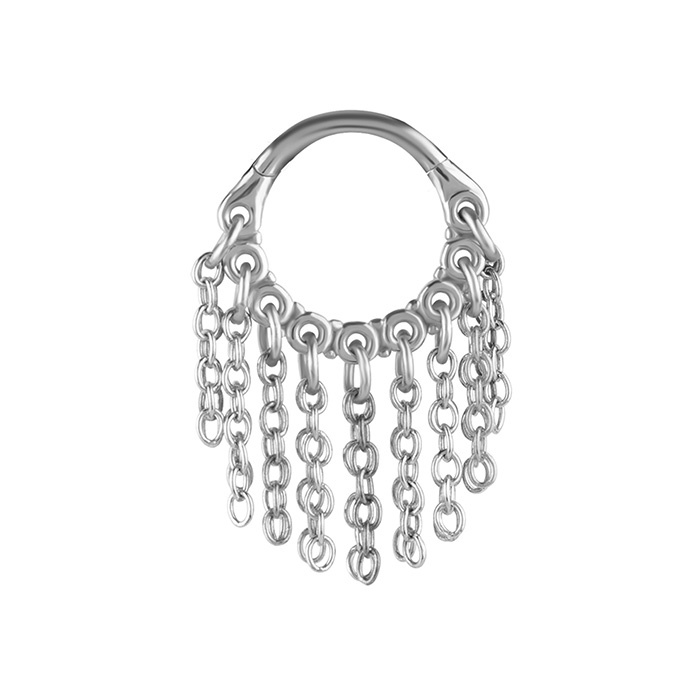 Piercing ring clicker with chains - silver - K-026