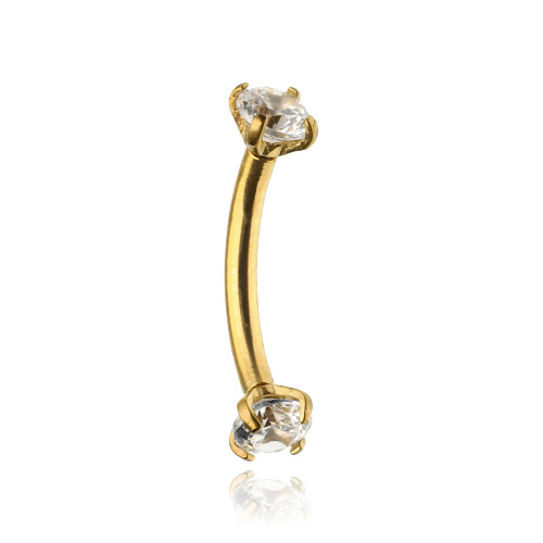 Banana earring with white zircons - gold - B-003