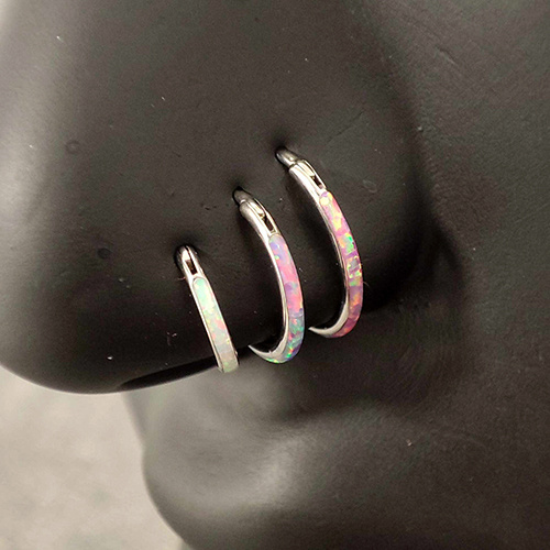 Titanium piercing ring clicker with opal op38 - TK-091