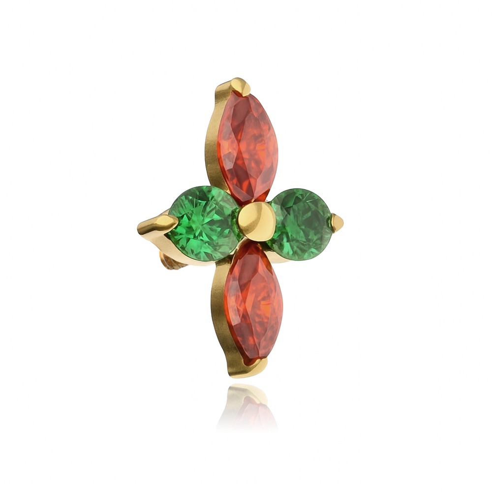 Titanium attachment red and green cubic zirconias - gold - TNA-042