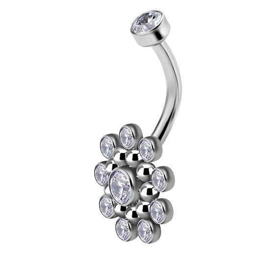 Titanium Belly button ring - Premium Zirconia white - TPP-007