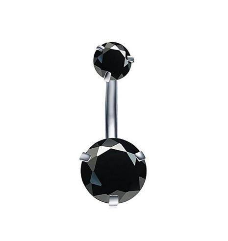 Belly button ring silver black zirconia - KP-023