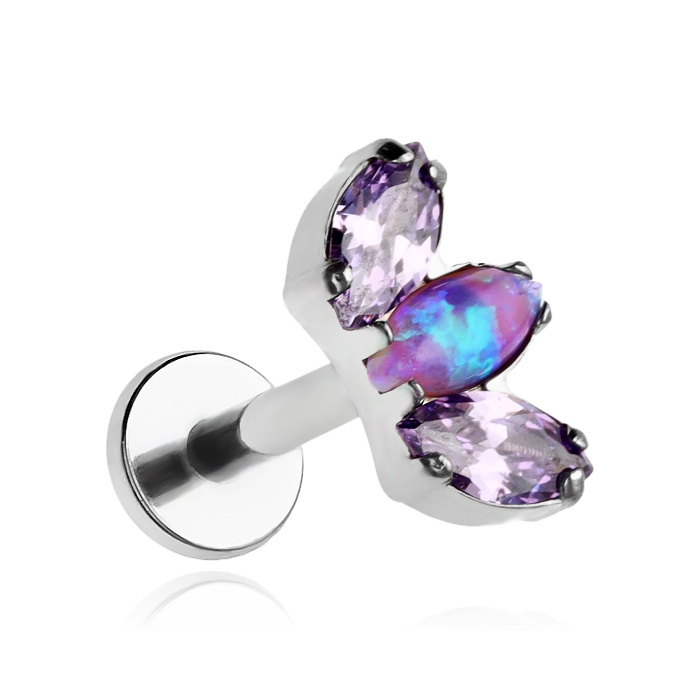 Titanium labret with green zircons - silver