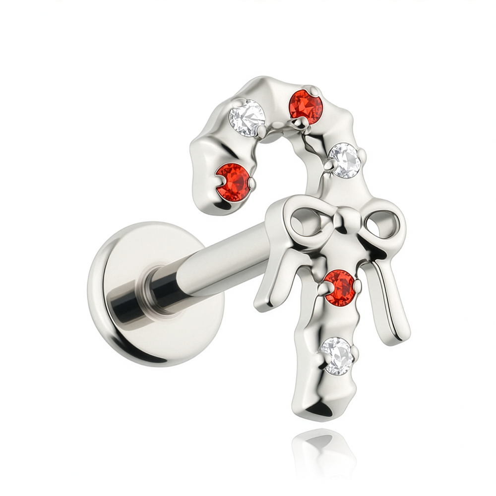 Titanium labret christmas stick with zircons - silver