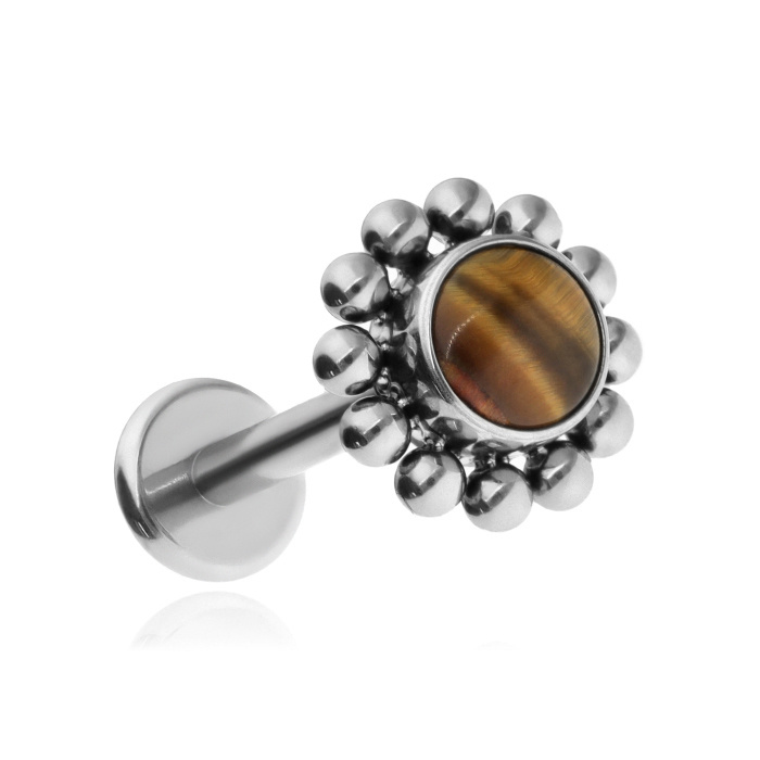 Titanium labret with Tiger Eye - silver