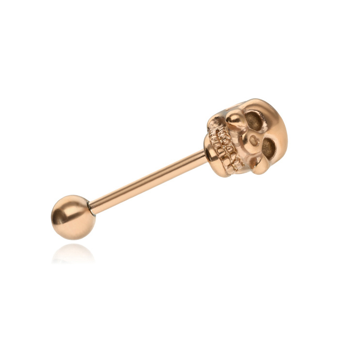 Tongue barbell - rose gold skull - KJ-010