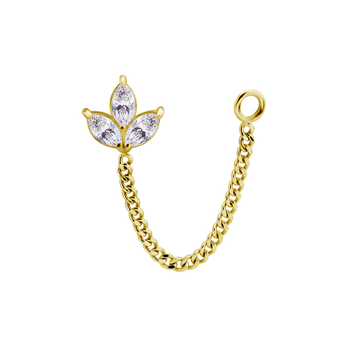 Attachment 18K gold ornamental with white zirconia and chain - GD18K-056
