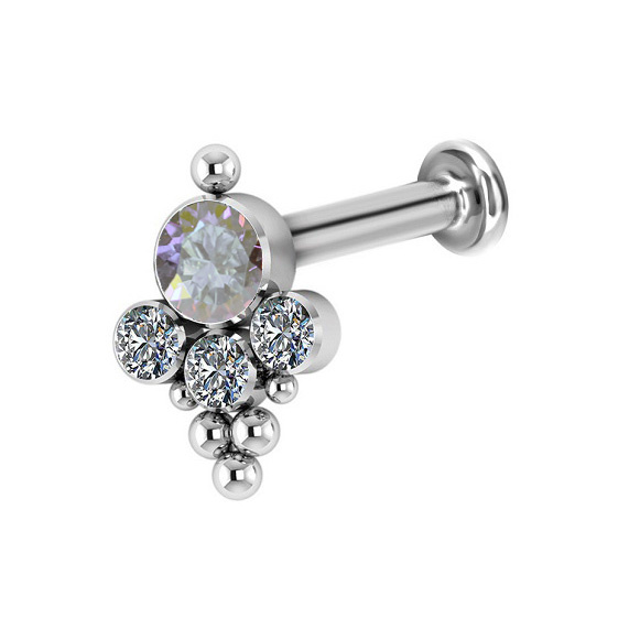 Tytanowy labret ozdobny - Premium Zirconia - kolorowy - TGW-070