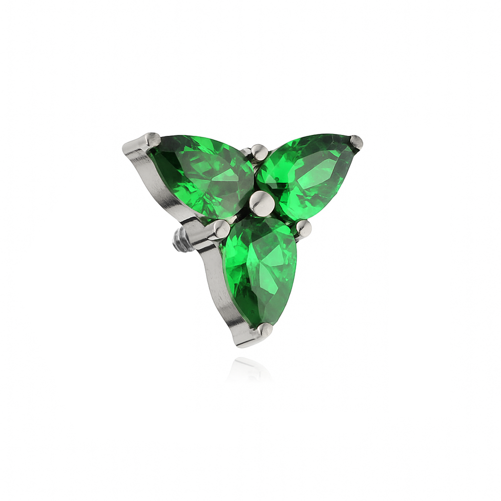 Titanium attachment with green zircons - silver - TNA-218