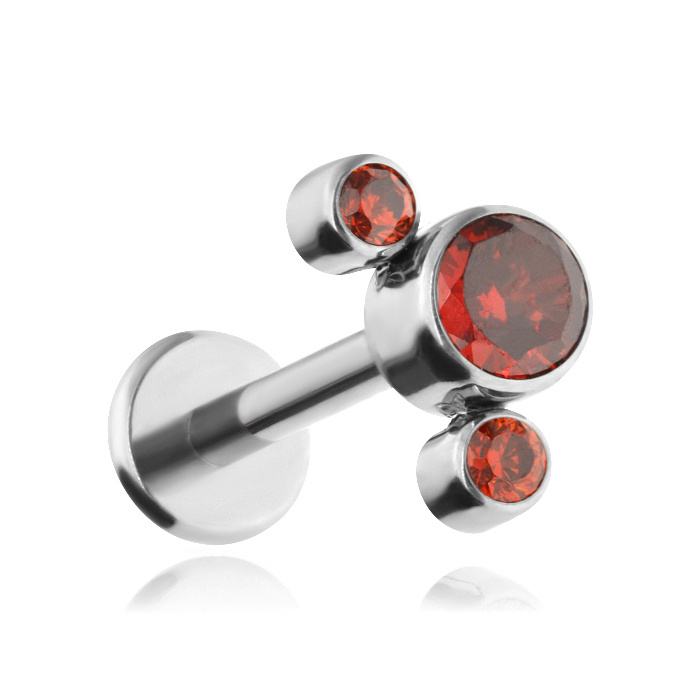 Titanium labret with red and orange zircons - silver