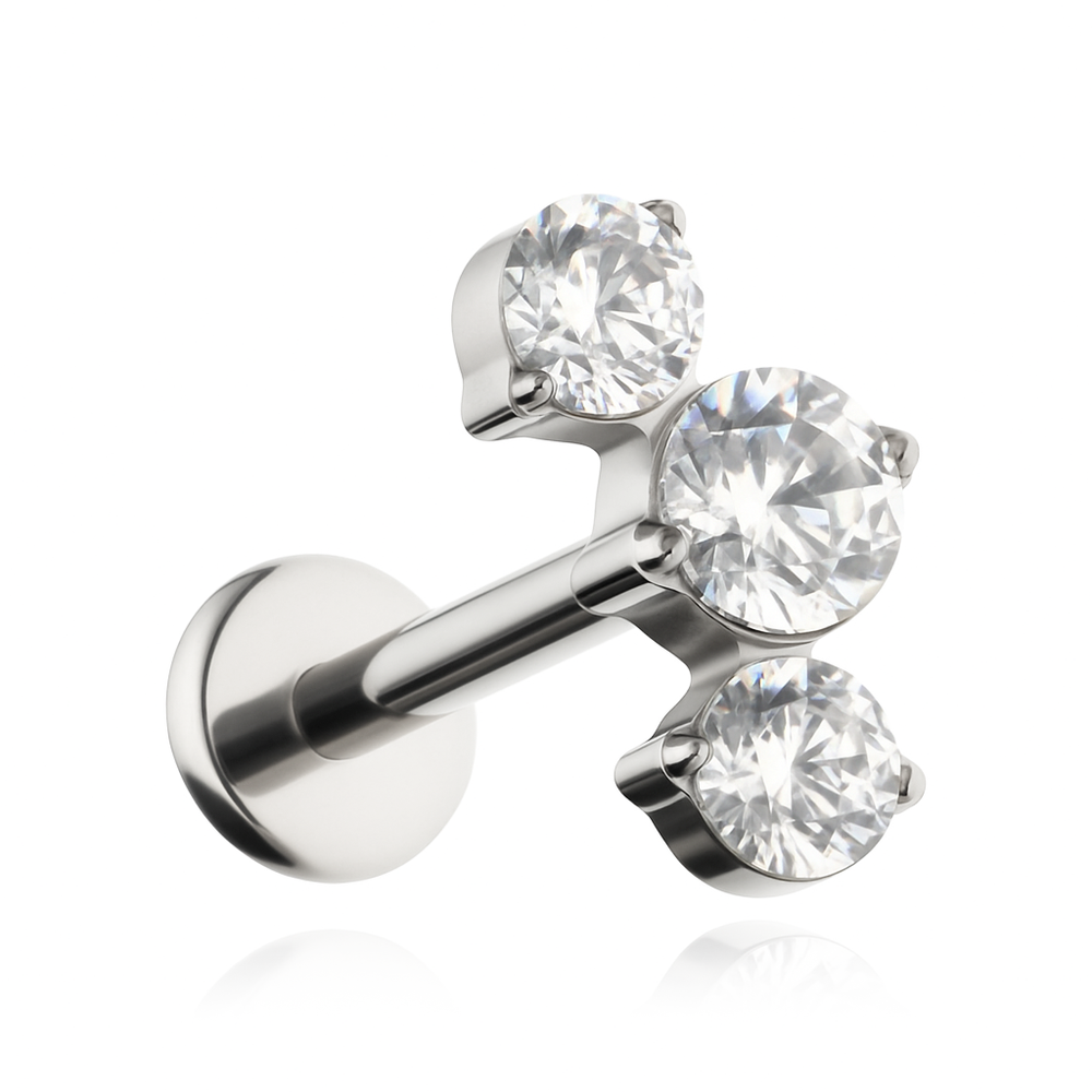 Titanium labret cluster with white zircons - silver