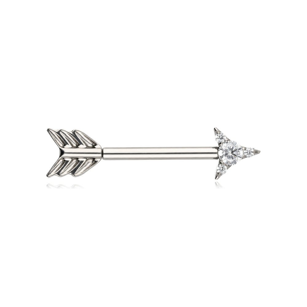 Titanium nipple piercing with white zircons - silver - TI-014