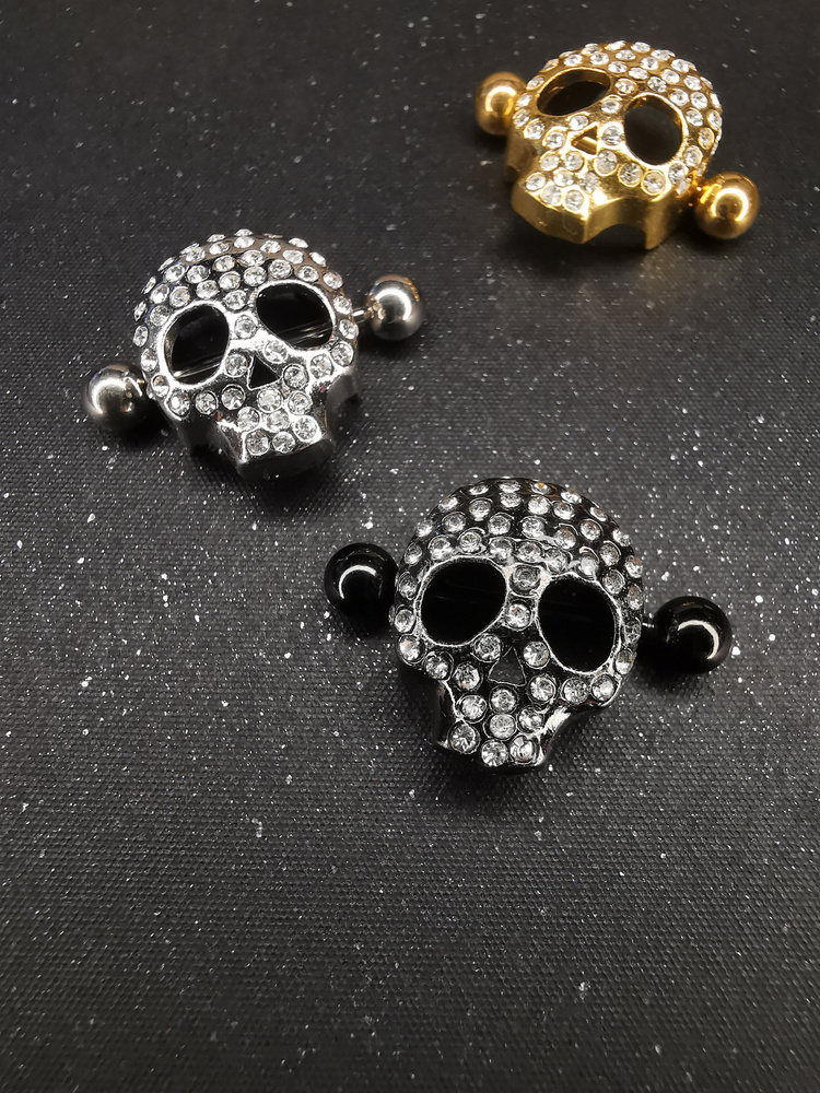 Nipple piercing - diamond skull - silver - S-029